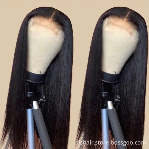 BIS Wholesale Silky Straight Wave Vendor 100% Brazilian Hair Wig 150% Density 4*4 Closure Front Lace Wig For Black Women